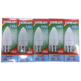 Eveready LED Candle Bulbs, 470 Lumens, Opal, B22 Bayonet Cap – Pack of 5 (S13611)