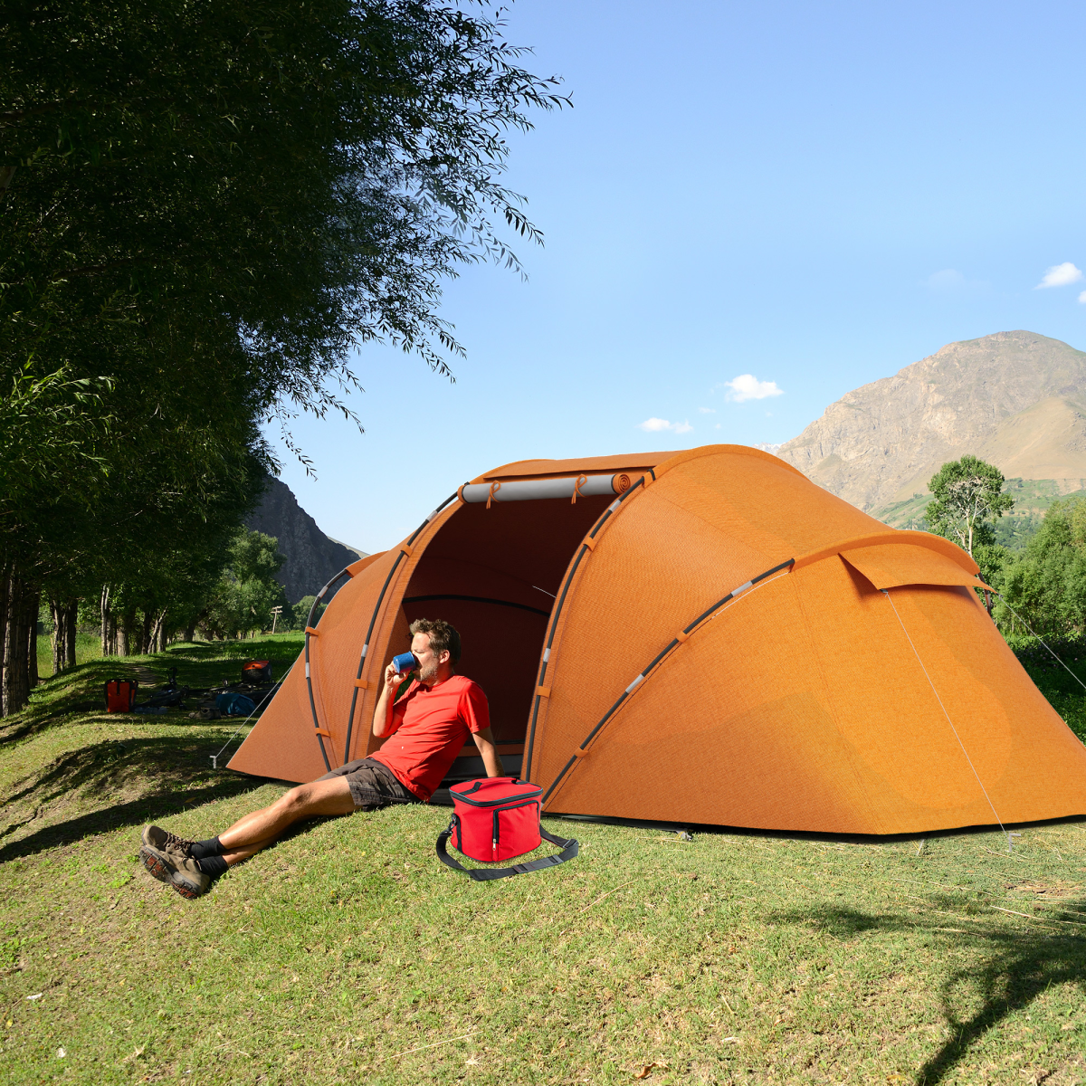 Outsunny 4–6 Person Dome Camping Tent with Mesh Windows – Family Tent for Camping, Hiking & Fishing, Orange