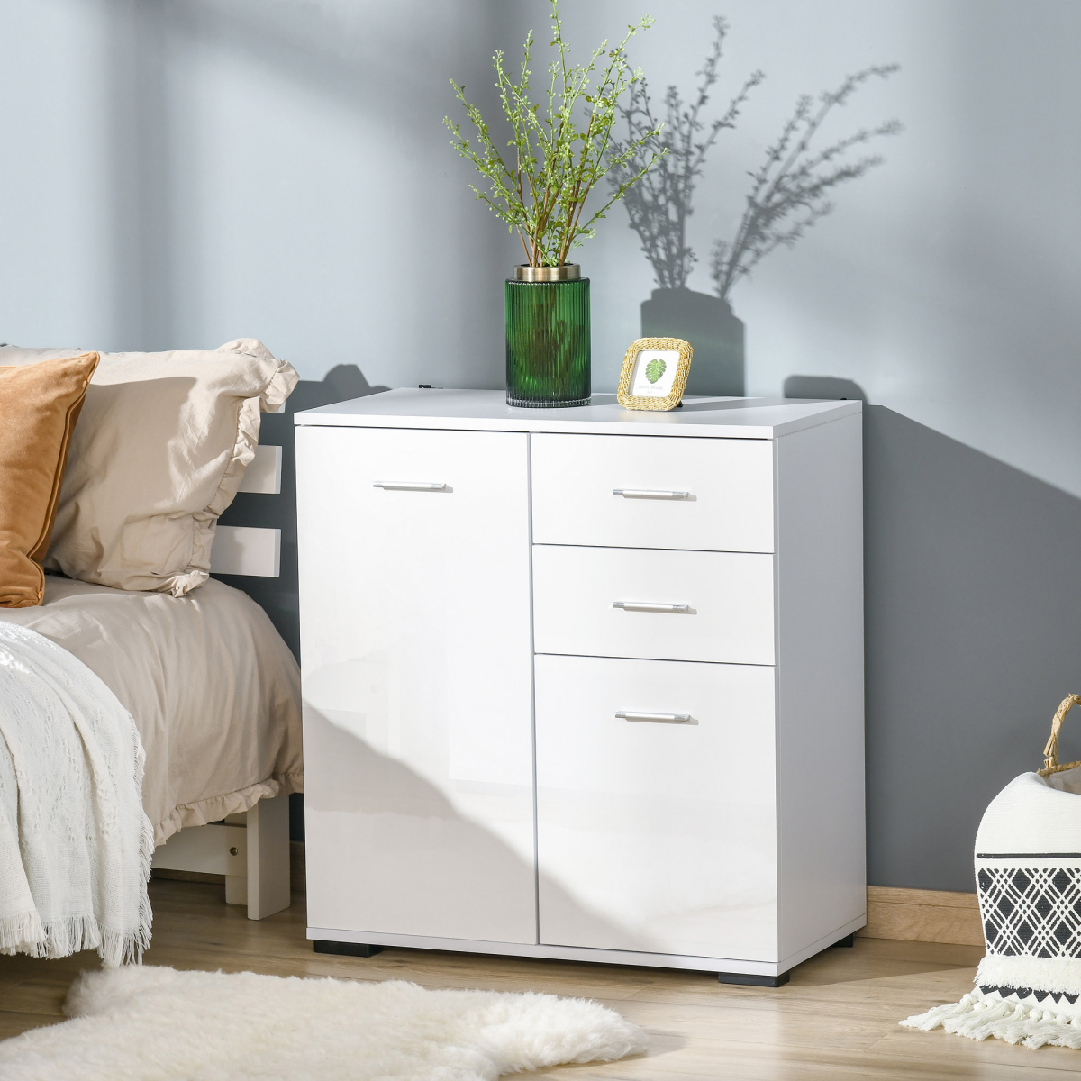 High Gloss 2-Tier Tipping Shoe Cabinet with Slim Profile – Hidden Hallway Shoe Storage, White