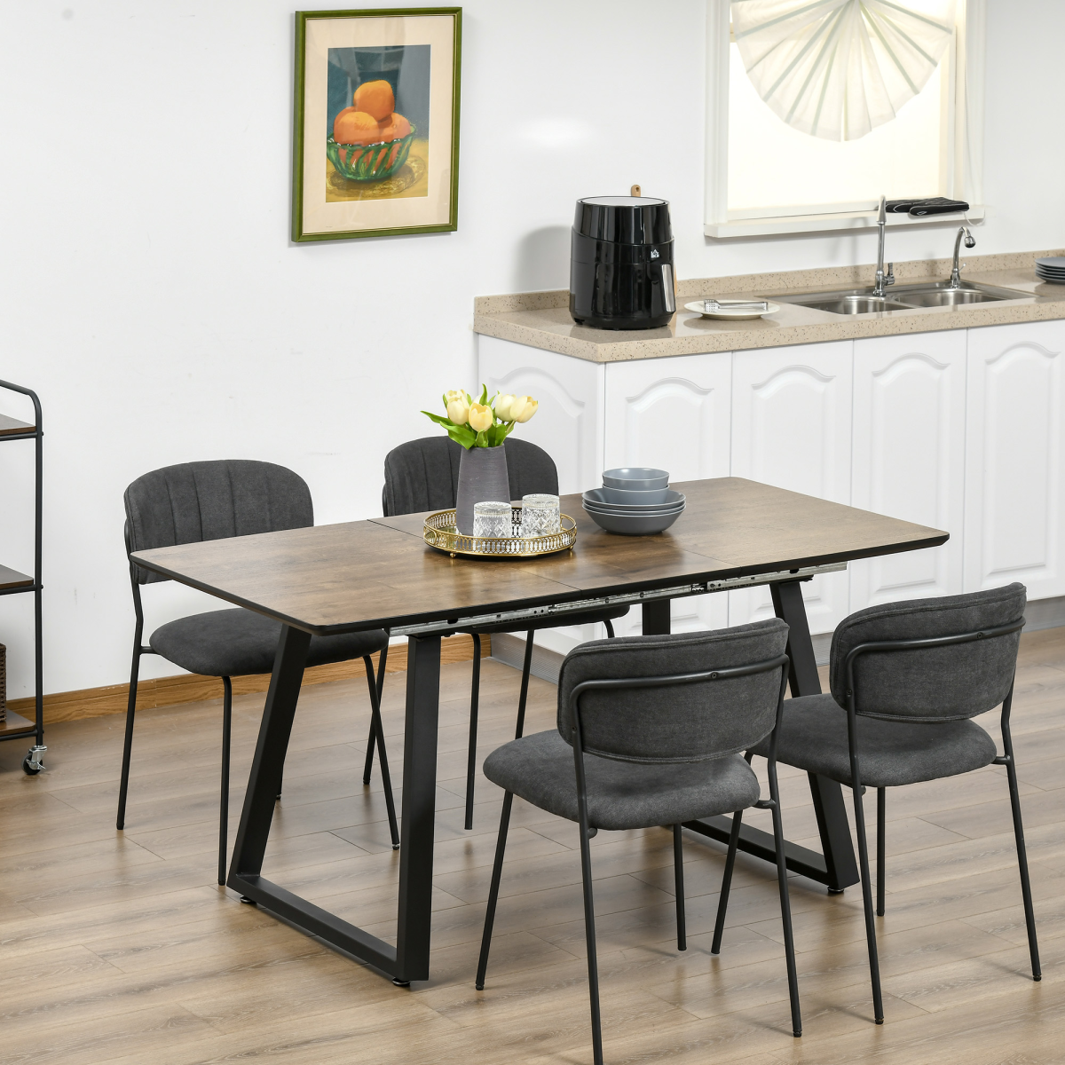 Extendable 6-Seater Dining Table with Wood-Effect Top & Metal Frame – Modern Industrial Style