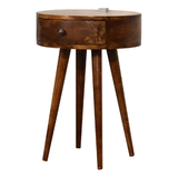 Artisan Furniture Solid Wood Chestnut Bedside Table with Drawer & Brass Knob – Rounded Edges, Dark Brown