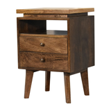 Artisan Furniture Solid Wood Platform Bedside Table with 2 Drawers and Open Slot – Nordic Legs, Brown