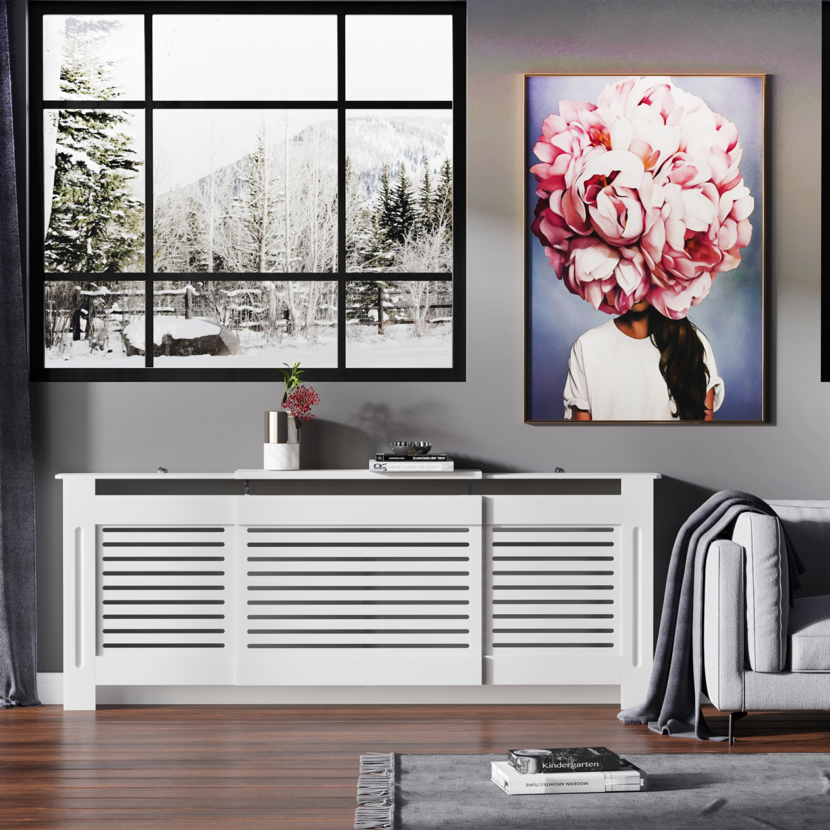 HOMCOM Extendable Radiator Cover with Slatted Design and Top Shelf – MDF Heater Cabinet, White