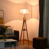 HOMCOM Tripod Floor Lamp with Fabric Shade & Built-In Storage Shelf – Living Room Standing Light, Grey