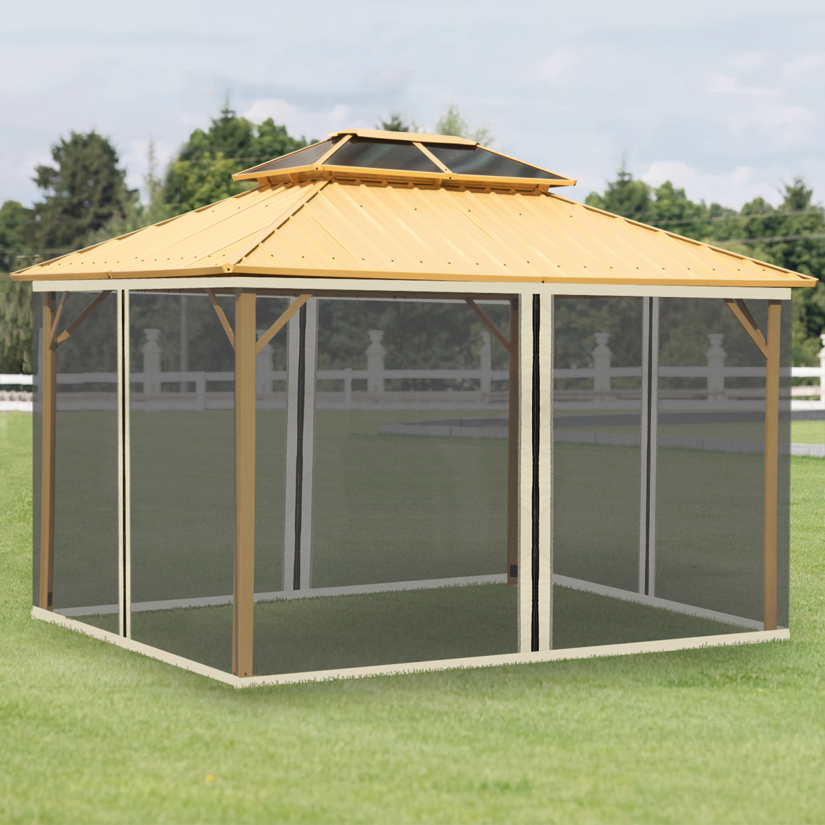 Outsunny 4-Panel Gazebo Mesh Netting with Zips, 352 x 207cm – Universal Replacement Screen Walls
