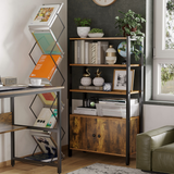 Industrial Bookcase Storage Cabinet with Open Shelves & Cupboard – Brown and Black Two-Tone