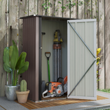 Outsunny Steel Garden Shed with Lockable Hinged Door and Sloped Roof – Outdoor Tool Storage, Brown