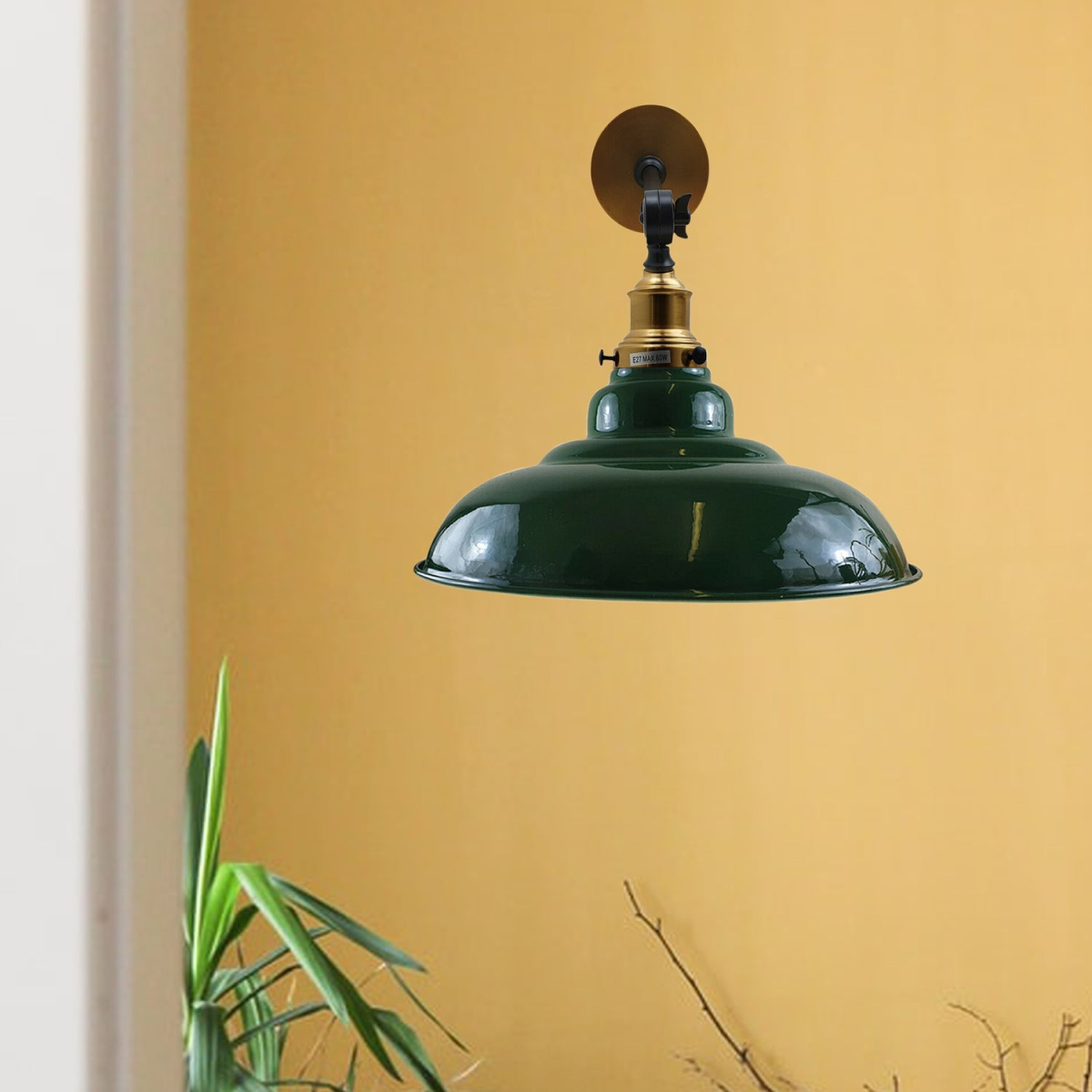 LEDSone Green Metal Shade Adjustable Swing Arm Wall Light – Industrial Loft Style Wall Sconce, Bulb Included
