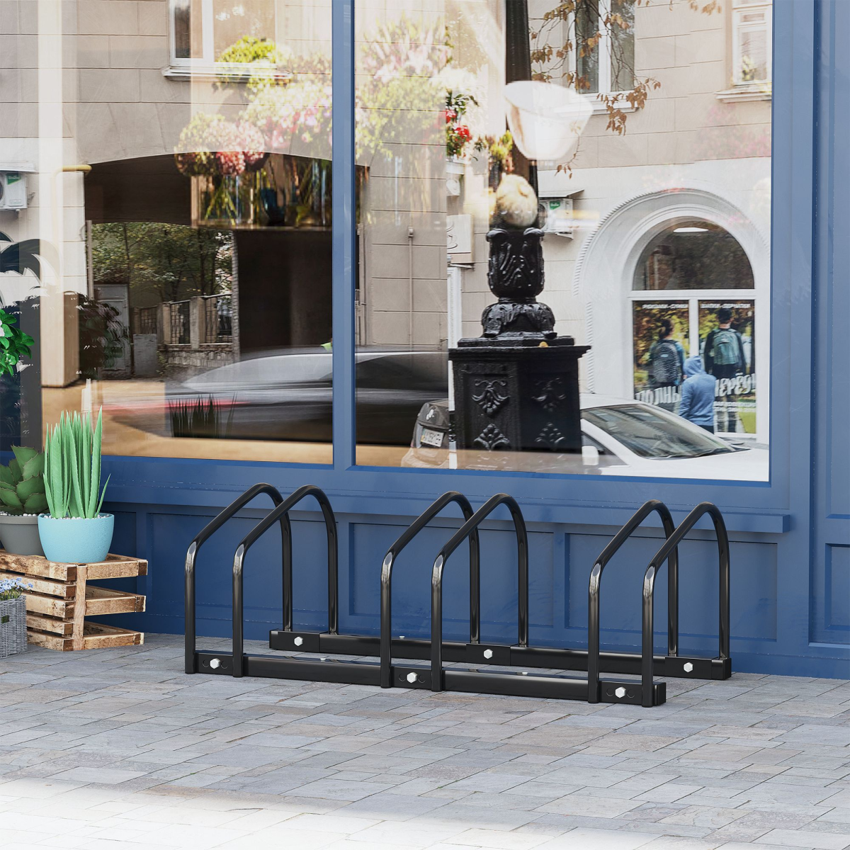 HOMCOM 3-Bike Parking Rack, Galvanised Steel Floor or Wall Mounted Bicycle Stand – Detachable Cycle Storage, Black