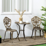 Outsunny 3-Piece Cast Aluminium Bistro Set with Parasol Hole – Two Armless Chairs & Round Table for Patio, Bronze