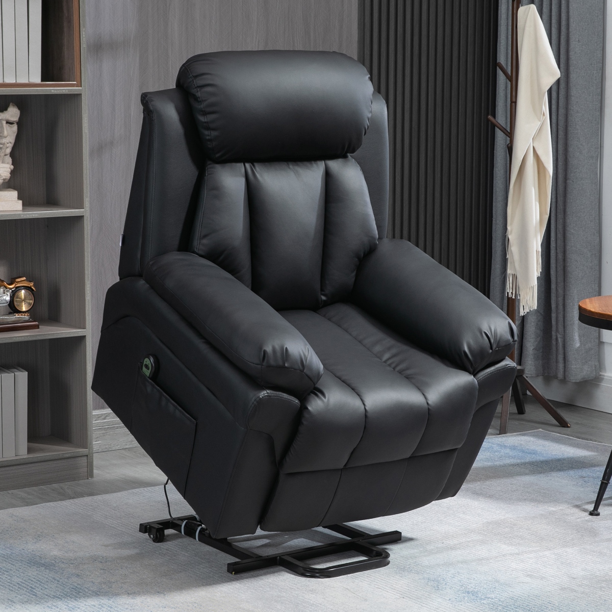 HOMCOM PU Leather Electric Lift and Rise Recliner, Overstuffed Design – Standing Assistance Chair, Black