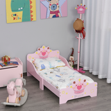 Princess Crown & Flower Wooden Toddler Bed with Safety Side Rails & Slats – Pink, Ages 3-6