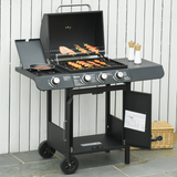Outsunny Deluxe 3+1 Burner Gas BBQ Grill Trolley with Side Burner and Warming Rack, 110 x 50 x 100cm