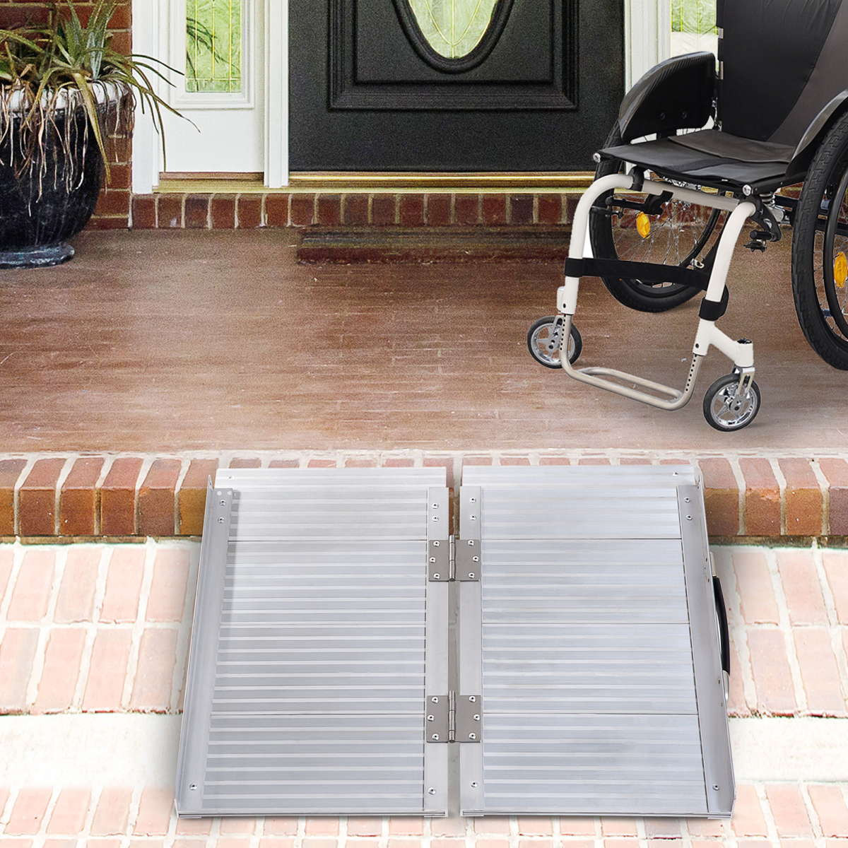 HOMCOM Portable Folding Aluminium Wheelchair Ramp with Carry Handle & Guardrails – 270kg Ramp for Steps and Kerbs