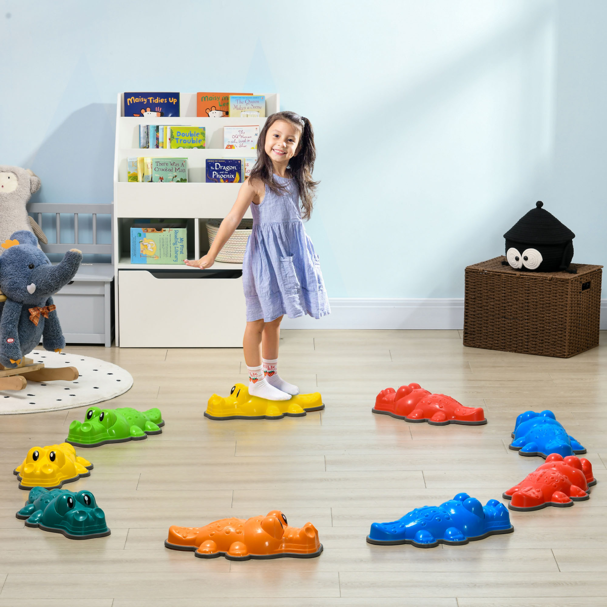 ZONEKIZ 9-Piece Kids Stepping Stones with Anti-Slip Edge – Crocodile Balance Set for Indoor & Outdoor Play