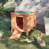 Pawhut Wooden Rabbit Hutch with Drawbridge Ramp, Roof Hatch and Heart-Shaped Lock – Small Animal House