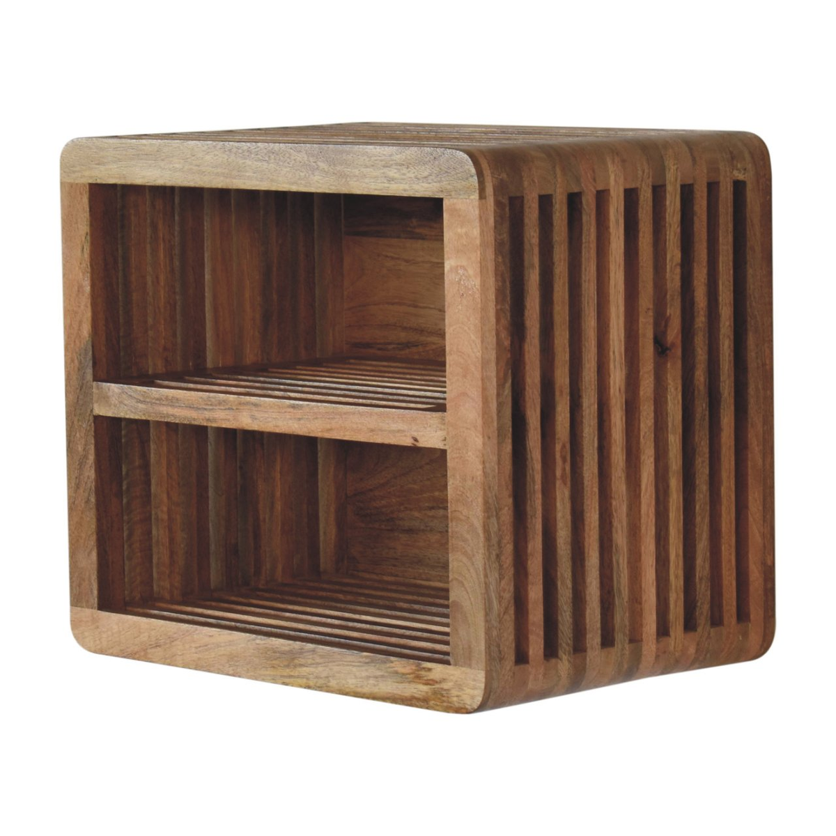 Artisan Furniture Soba Wall Mounted Bedside Table with 2 Open Shelves – Hand-Carved Solid Mango Wood, Brown