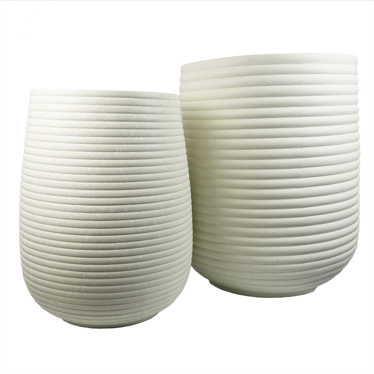 Leaf Mikos Large Ridged Composite Planter, 41cm x 30cm – Stylish Plant Pot, Stone Colour