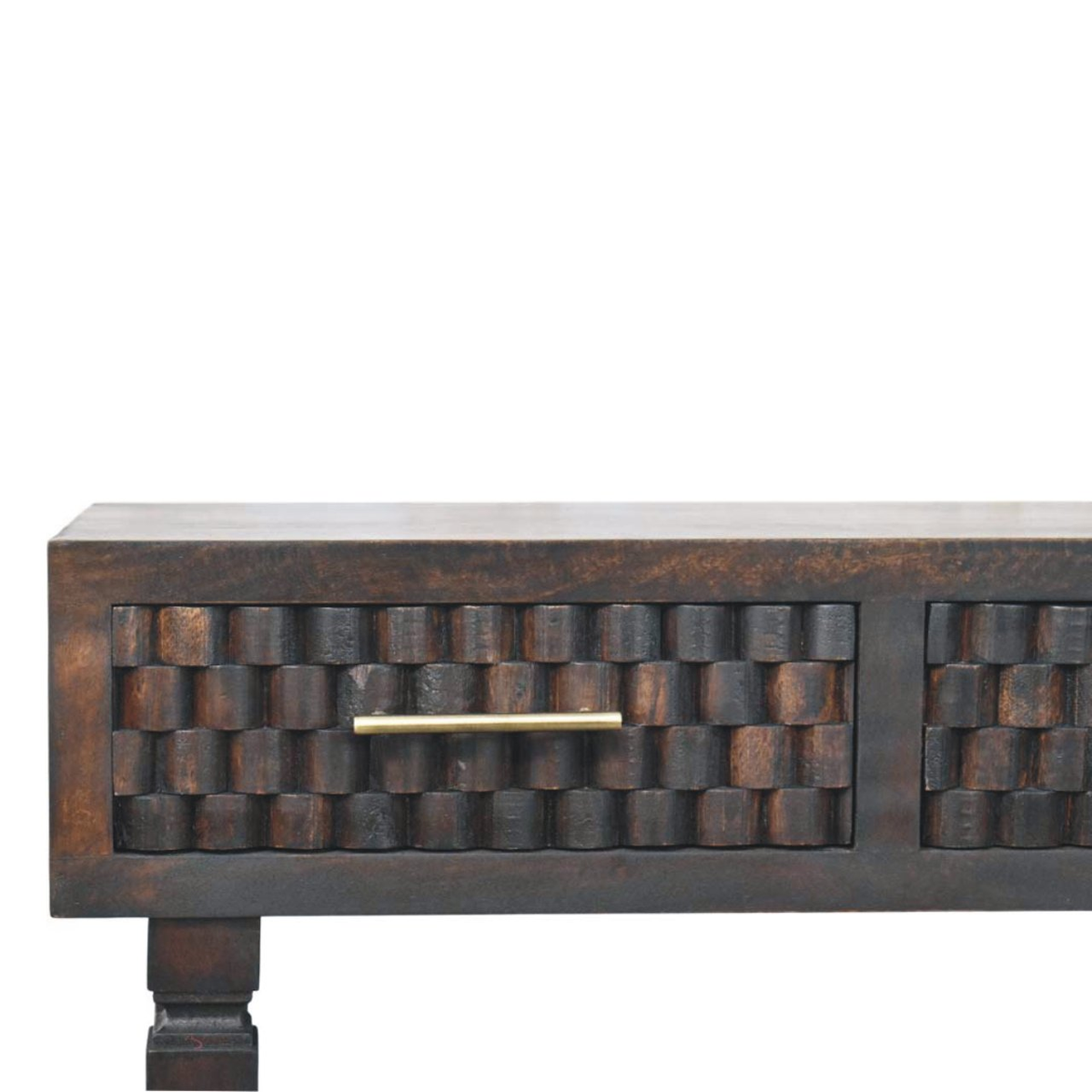Artisan Furniture Solid Wood Arno Console Table with 2 Hand-Carved Drawers – Hallway or Desk, Dark Brown