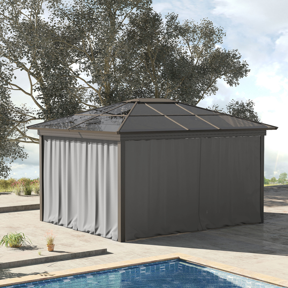 Outsunny 3 x 3m Gazebo Replacement Sidewall Set with Hooks & C-Rings – 4 Panels, Light Grey