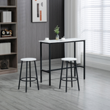 HOMCOM 3 Piece Bar Table Set for 2 with Stools & Footrests, Steel Frame – Kitchen Breakfast Bar Set, White