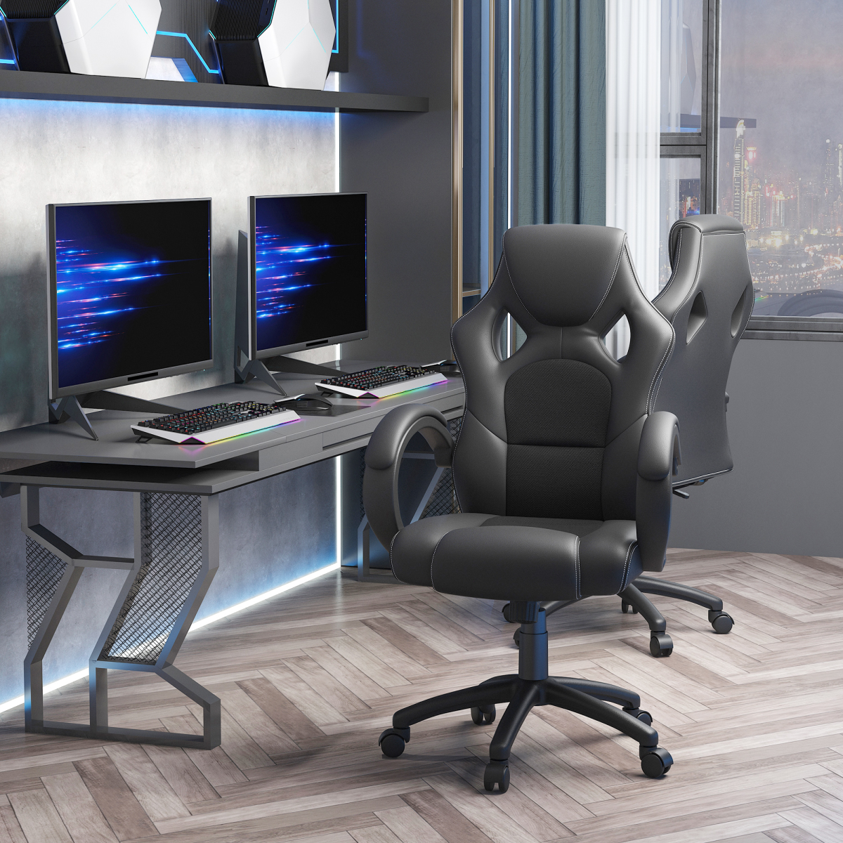 Vinsetto Executive Racing Gaming Chair with Adjustable Height and 360° Swivel – PU Leather Desk Chair, Black