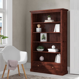 Jaipur Dark Mango Wood Large Bookcase with 2 Drawers – Handmade Five-Shelf Storage Unit