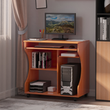 HOMCOM Computer Desk with Wheels, Pull-Out Keyboard Tray and Shelves – Mobile Laptop Writing Table, Cherry Wood