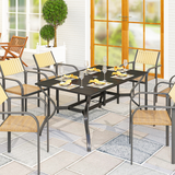Outsunny Steel Garden Dining Table with Slatted Top & 42mm Parasol Hole – Seats 6, Black