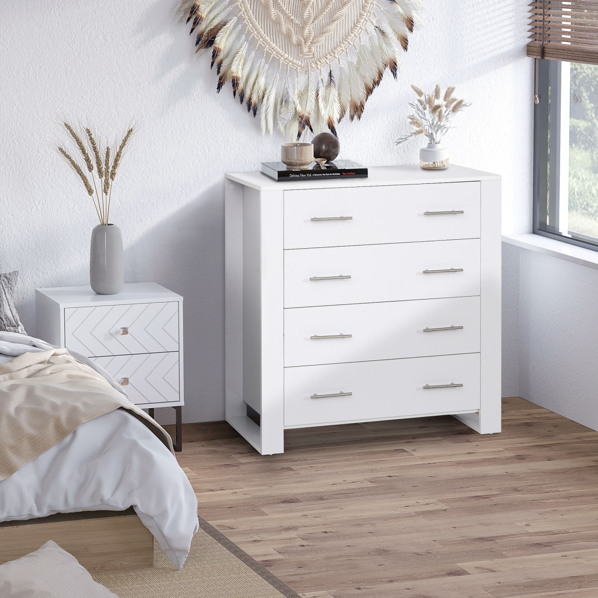 Chest of 4 Drawers with Metal Handles – White Bedroom & Hallway Storage Unit