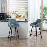 HOMCOM Set of 2 Velvet-Touch Bar Stools with High Backs, Armrests & Footrest – Counter Height Bar Chairs, Blue