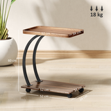 C-Shaped Side Table on Wheels with Tray Top & 2 Tiers – Sofa & Bed Side Table with Storage, Brown & Black