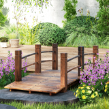 Outsunny Wooden Garden Bridge with Side Rails, Stained Fir Wood Arch – Outdoor Pond & Stream Walkway