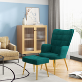 HOMCOM Button-Tufted Armchair & Footstool Set with Gold-Tone Steel Legs – Dark Green