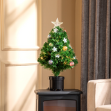 HOMCOM 2ft Pre-Lit Artificial Christmas Tree with Fibre Optic and 60 Warm White LEDs – Tabletop Pot Tree, Green
