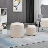 HOMCOM Set of 2 Fabric Storage Ottomans with Removable Lids – Hidden Storage and Extra Seating, Cream White