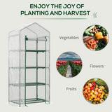 4-Tier Mini Greenhouse with Zipped Roll-up Door – Steel Frame Plant Grow House, 70 x 50 x 160cm, Dark Green & White