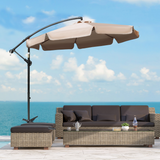 Outsunny 2.7m Cantilever Banana Parasol with Crank Handle, Vented Canopy & Cross Base – Sun Shade, Light Brown