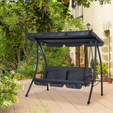 Outsunny 2-in-1 3 Seater Patio Swing Chair & Hammock Bed Lounger with Canopy – Garden Furniture, Dark Grey