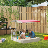 Outsunny Kids Wooden Sandbox with Canopy, Play Kitchen Accessories and Storage Shelf – Outdoor Sandpit