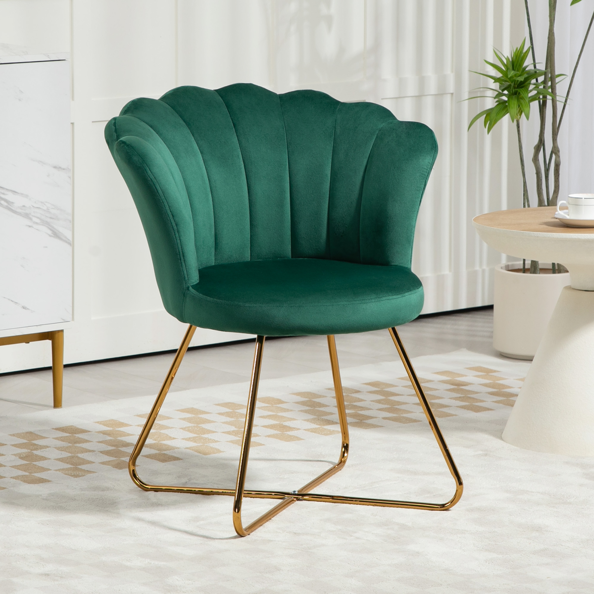 HOMCOM Velvet Lotus-Back Accent Chair with Steel Legs & Sponge Padding – Living Room & Bedroom Seating, Green