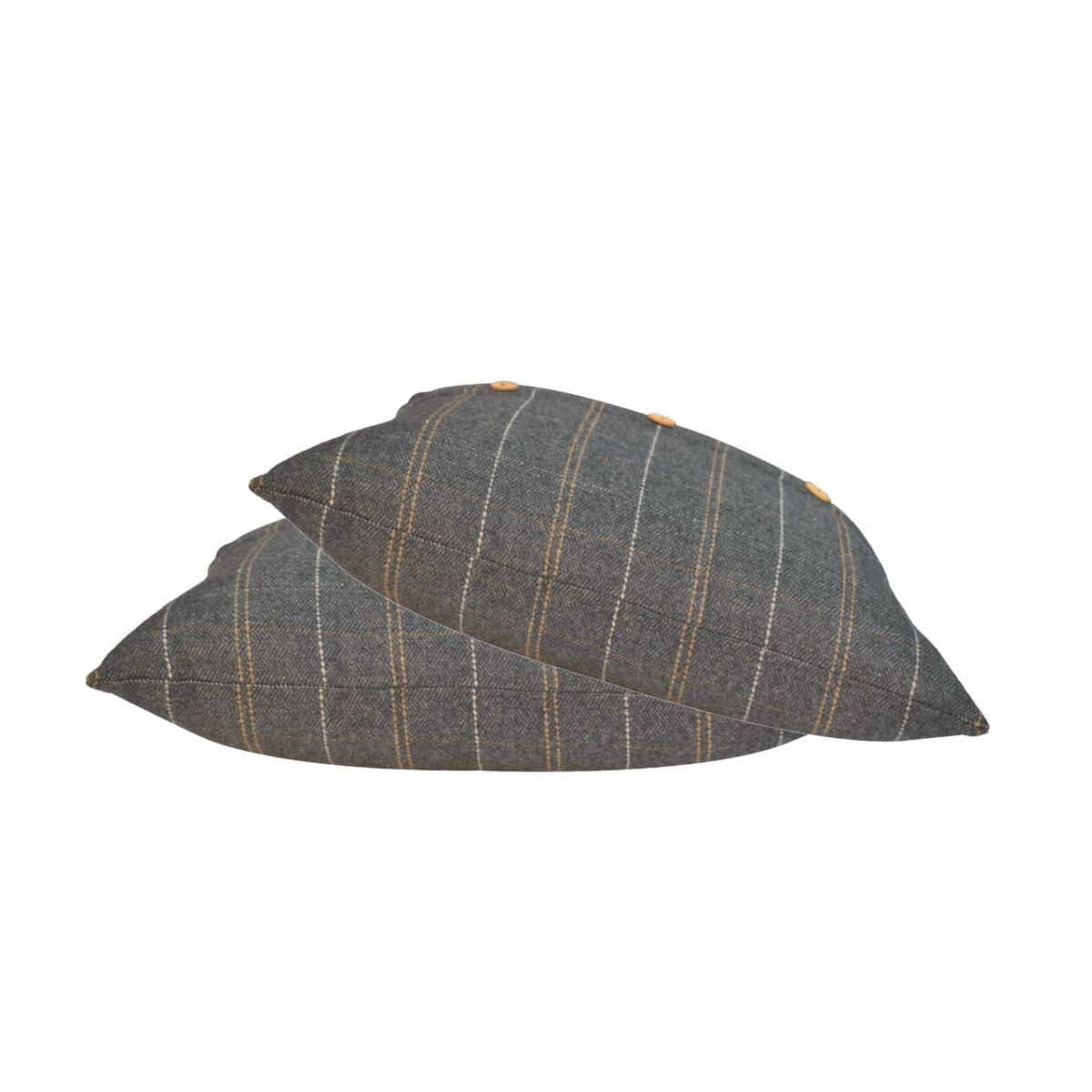 Artisan Furniture Quinn Pewter Tweed Cushions, Set of 2 – Wool Texture, Button-Down Detail for Sofas
