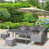 Outsunny 5-Piece PE Rattan Garden Set with 2-Seater Loungers, Footstools & Glass-Top Table – Patio Furniture