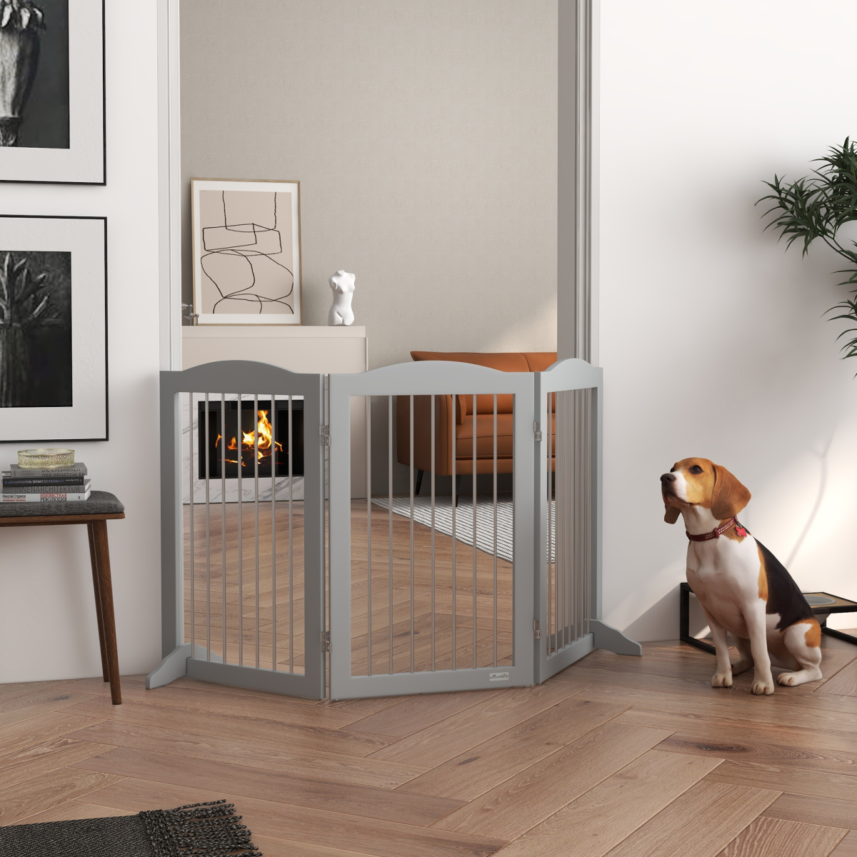 PawHut Foldable Dog Gate with Two Support Feet – Freestanding Pet Barrier for Doorways & Stairs, Grey