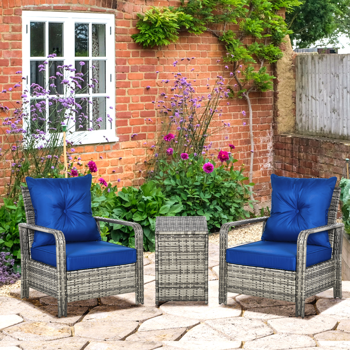 Outsunny Rattan Garden Sofa Set storage table detail