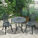 Outsunny 3-Piece Cast Aluminium Bistro Set with Parasol Hole – Antique-Style Garden Table & 2 Chairs, Green