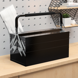 DURHAND 3 Tier Metal Toolbox with 5 Collapsible Trays and Carry Handle, 45 x 22.5 x 34.5cm – Powder-Coated Steel, Black