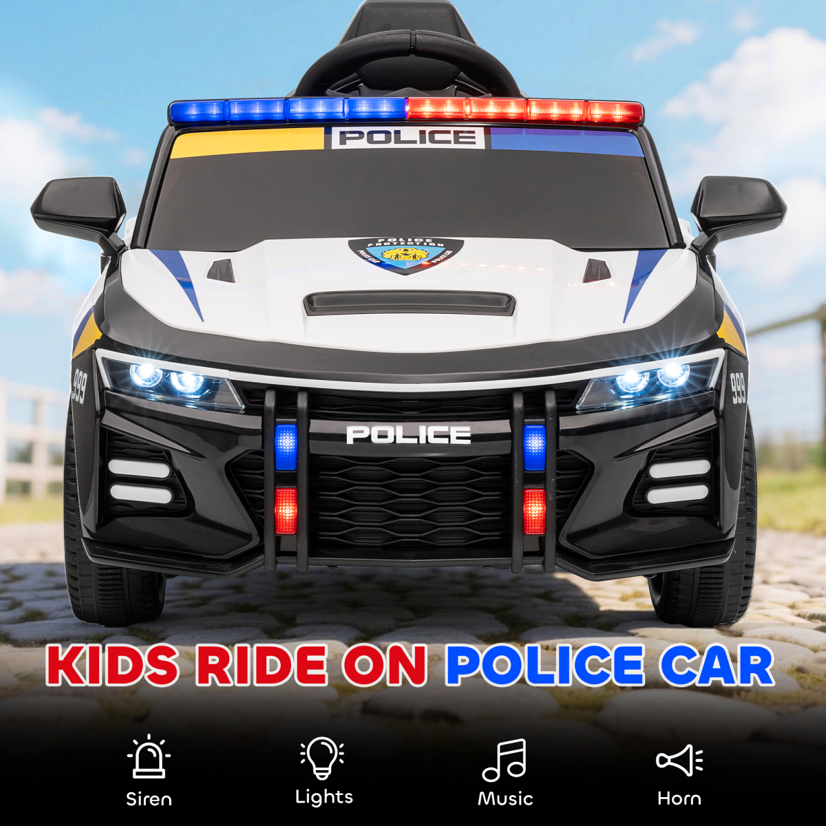 Kids Electric Police Car with 2.4G Remote Control, Lights, Siren & MP3 – 12V Ride-On for Ages 3-5