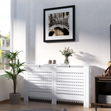 HOMCOM White Slatted MDF Radiator Cover with Top Shelf – 152cm Modern Heater Cabinet