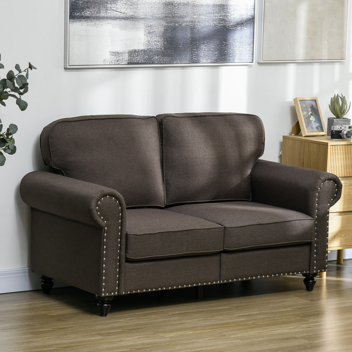 HOMCOM dark brown sofa styled in a living room